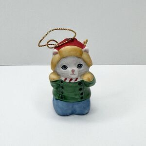 1989 Schmid Kitty Cucumber Christmas Ornament Oh No The Snowball Fight Kitten